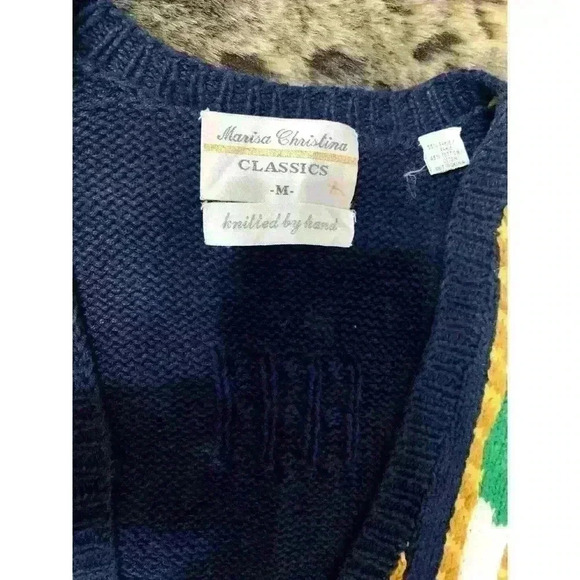 Vintage Marisa Christina Cardigan Nautical Rare Hand Knit Blue Medium Grandma - Picture 7 of 9